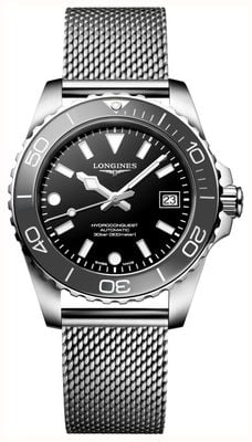 LONGINES HydroConquest Automatic (39mm) Black Lacquered Dial / Stainless Steel Mesh Bracelet L37794706
