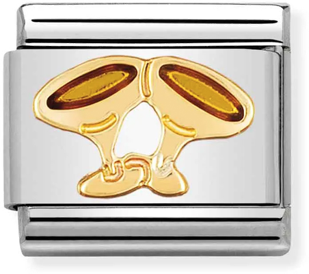 Nomination Clasic FUN In Stainless Steel With Enamel And 18k Gold Champagne Glasses Charm 030209/24