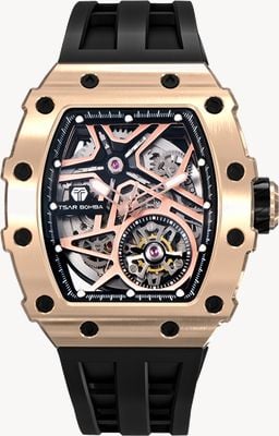 TSAR BOMBA Elemental Series Automatic (43.5mm) Rose-Gold Skeleton Dial / Black Silicone Strap TB8209A-05
