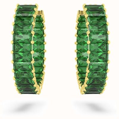 Swarovski Matrix Hoop Earrings | Gold-Tone Plated | Green Crystal 5658651