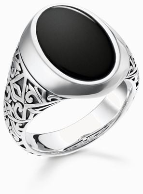 Thomas Sabo Rebel At Heart | Black Signet Ring | Sterling Silver | Ring Size 62/U TR2242-698-11-62