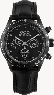 Out Of Order Supervintage Chrono Night Ops (42mm) Black Dial / Black Leather Strap Watch OOO.001-30.PVD