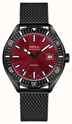 DOXA SUB 200 II Redcoral (44mm) Red Sunray Dial / Black DLC Stainless Steel Mesh Bracelet Watch 795.70.161.15