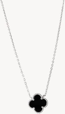 Sterling Silver Black Onyx 4 Leaf Clover Necklace BN98118