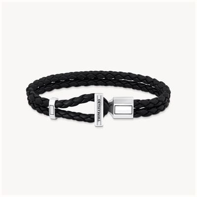 Thomas Sabo Men's Silver Double Bracelet with Braided Black Leather A2148-682-11-L21