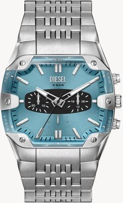 Diesel Spiked Cushion Quartz Chrono (45mm) Light Blue Sunray Dial / Stainless Steel Bracelet DZ4725
