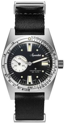 Aquastar Deepstar II Mono-Compax Automatic (37mm) Vintage Black Dial / Black Seatbelt NATO Strap DS2-NATO VB