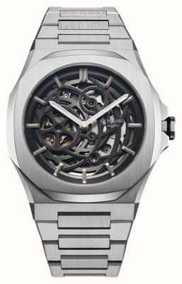 D1 Milano Mechanical Silver (41.5mm) Black Skeleton Dial / Stainless Steel Bracelet SKBJ10