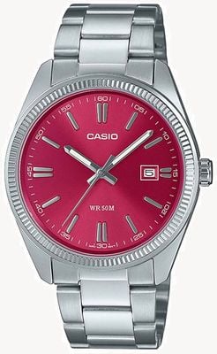 Casio MTP Series Analogue Quartz (38.5mm) Cherry Red Sunray Dial / Stainless Steel Bracelet MTP-1302PD-4AVEF