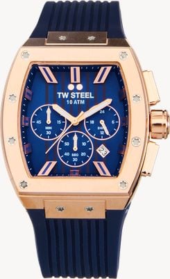 TW Steel Tonneau Quartz Chronograph (42mm) Blue Dial / Blue Rubber Strap Watch TO3