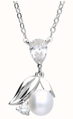 Silver Necklace Leaf Cz Pear Necklace H7115/S