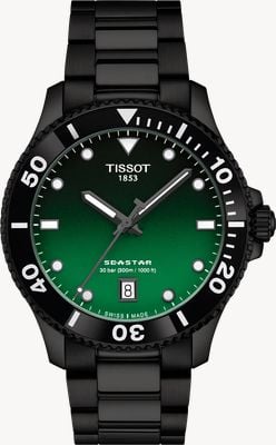 Tissot Seastar 1000 (40mm) Gradient Green Dial / Black PVD Stainless Steel Bracelet Watch T1204103309100