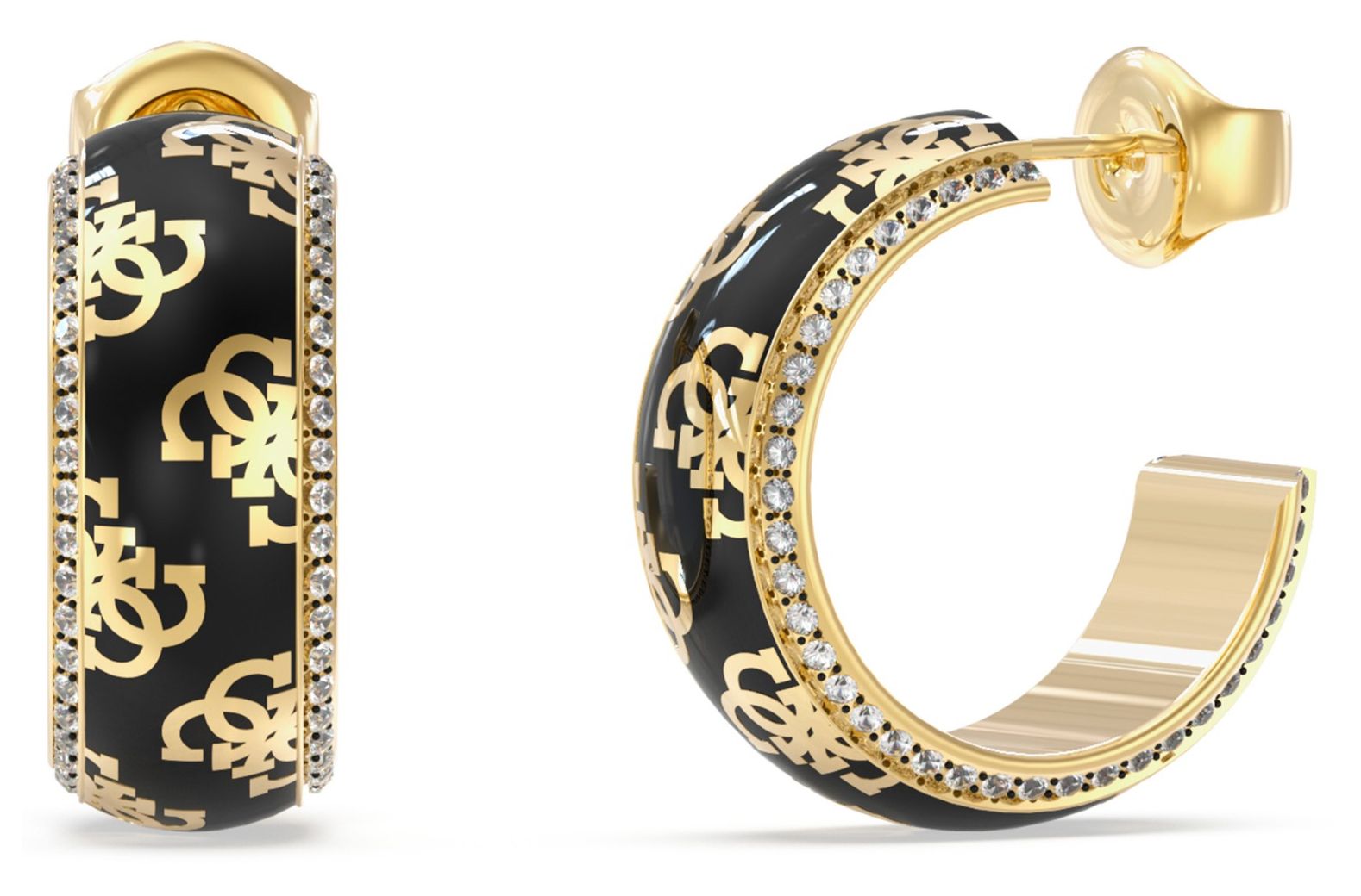Guess JUBE02278JWYGBKT/U Gold Plated 23mm Black 4G Pattern Jewellery