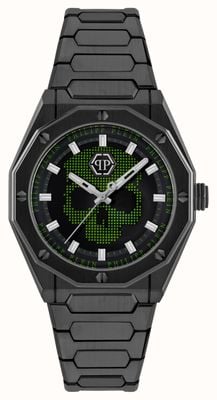 Philipp Plein PLEIN DELUXE Quartz (44mm) Black & Green Skull Dial / Black PVD Stainless Steel Bracelet PWWGA0226