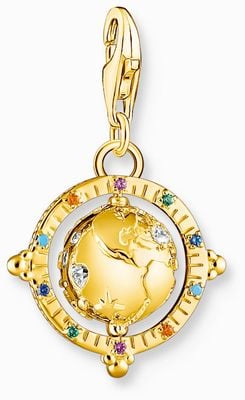 Thomas Sabo Globe Pendant Charm | Gold-Plated Sterling Silver | Crystal Set 1923-488-7