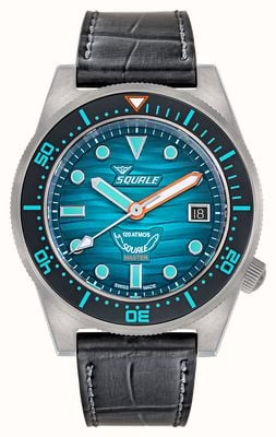 Squale Master Titanium Grand Vert 120 ATM (42mm) Teal "Wave" Dial / Black Alligator Embossed Rubber Strap MASTIBKGR.RAL