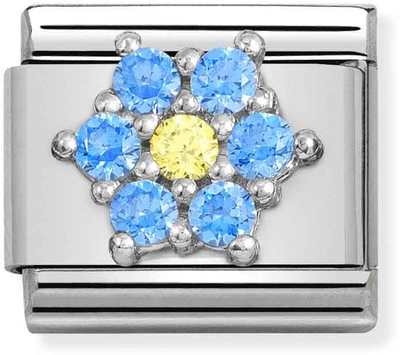 Nomination Composable CL SYMBOLS Steel Cz And Silver 925 RICH LIGHT BLUE And YELLOW Flower 330322/04