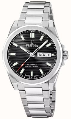 Festina Swiss Made Dune Day/Date Quartz (39.8mm) Black Wave Dial / Stainless Steel Bracelet F20073/5