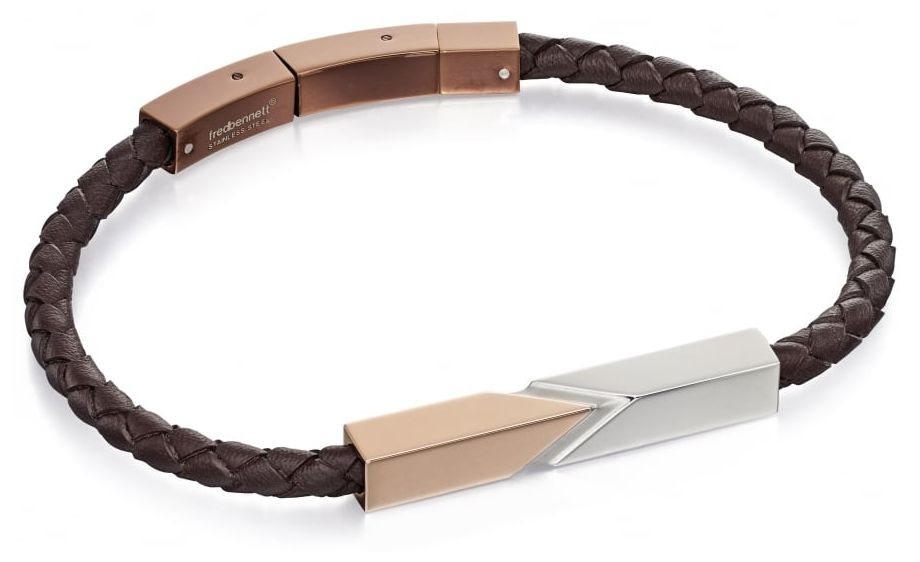 Fred Bennett B4807 Stainless Steel and Rose Brown Leather Jewellery