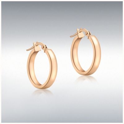 IBB 9ct Rose Gold 3mm Rectangular-Tube 15mm Hoop Creole Earrings 5.51.0899