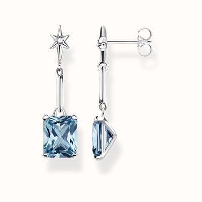 Thomas Sabo Earrings With Aquamarine-coloured Stone And Star Silver H2115-644-1