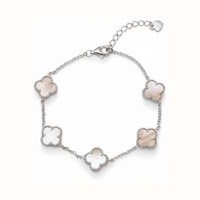 Sterling Silver Mother Of Pearl 5 Clover Bracelet BN98007