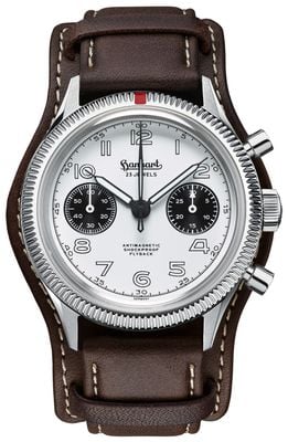 Hanhart 417 ES 1954 Flyback Panda (39mm) White Dial / Dark Brown Leather Strap - M H701.201-7110