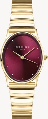 Rosefield Oval (24mm) Burgundy Sunray Dial / Gold-Plated Stainless Steel Bracelet OVGSG-OV15