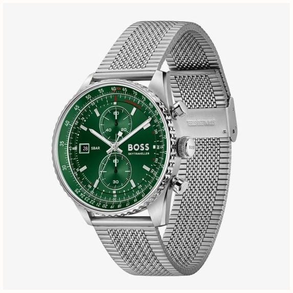 BOSS Mens Skytraveller Chronograph Green Dial Mesh Bracelet BOSS Watch 1514347 - alternate view 2
