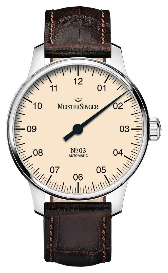 MeisterSinger BM9903 NÂ°03 (38mm) Ivory Dial / Brown Leather Watch