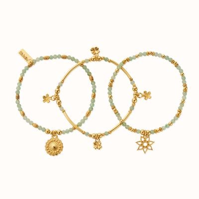 ChloBo In Bloom LUCKY Aventurine Stack of 3 Bracelets - Gold Plated GBSTA3A