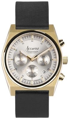 Accurist Men's Origin Quartz Chronograph (41mm) Silver Dial / Black Leather Strap 70005