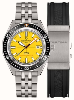 Certina DS Super PH2000M Powermatic 80 (43mm) Yellow Dial / Titanium Bracelet Watch C0506074436102