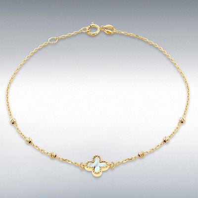 9ct Yellow Gold 8.5mm Mother of Pearl Clover DC Ball Bracelet 18cm/7"- 19cm/7.5" 1.29.2232