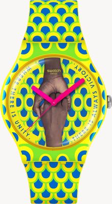 Swatch Break Free UNITY ALWAYS (41mm) Neon Multicoloured Hands Dial / Green Yellow & Blue Silicone Strap SO29Z148