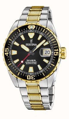 Festina The Original Diver (41mm) Black Dial / Two-Tone Stainless Steel Bracelet F20706/3