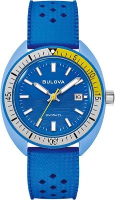 Bulova Snorkel 'Blue Tang Fish' (41mm) Blue Wave Dial / Blue Perforated Rubber Strap 98B445