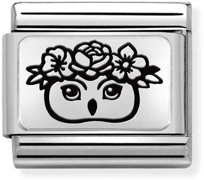Nomination Classic PLATES Steel And Silver 925 Owl Flower Crown Charm 330111/30