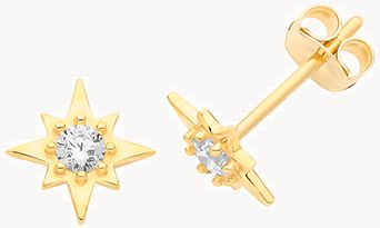 9ct Yellow Gold Cz Star Stud Earrings ES700