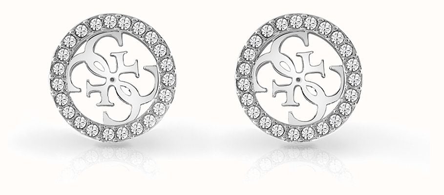 Guess Rhodium Plated 12mm 4G Logo Crystal-Set Stud Earrings JUBE02161JWRHT/U