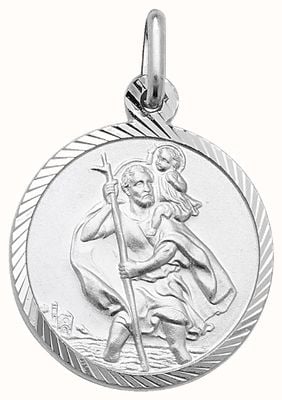 James Moore TH SILVER ST CHRISTOPHER DIA CUT ROUND PENDANT G6961