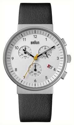 Braun Classic Quartz Chronograph (40mm) White Dial / Black Leather Strap BN0035BWHBKG