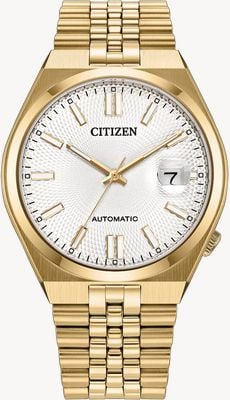 Citizen Tsuyosa 60 Automatic (40mm) Textured Sunray Silver Dial / Gold PVD Stainless Steel Bracelet NK0022-50A