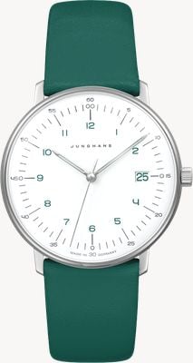 Junghans Max Bill Damen Quartz (32.7mm) Matt White Dial / Green Leather Strap 47/4557.02