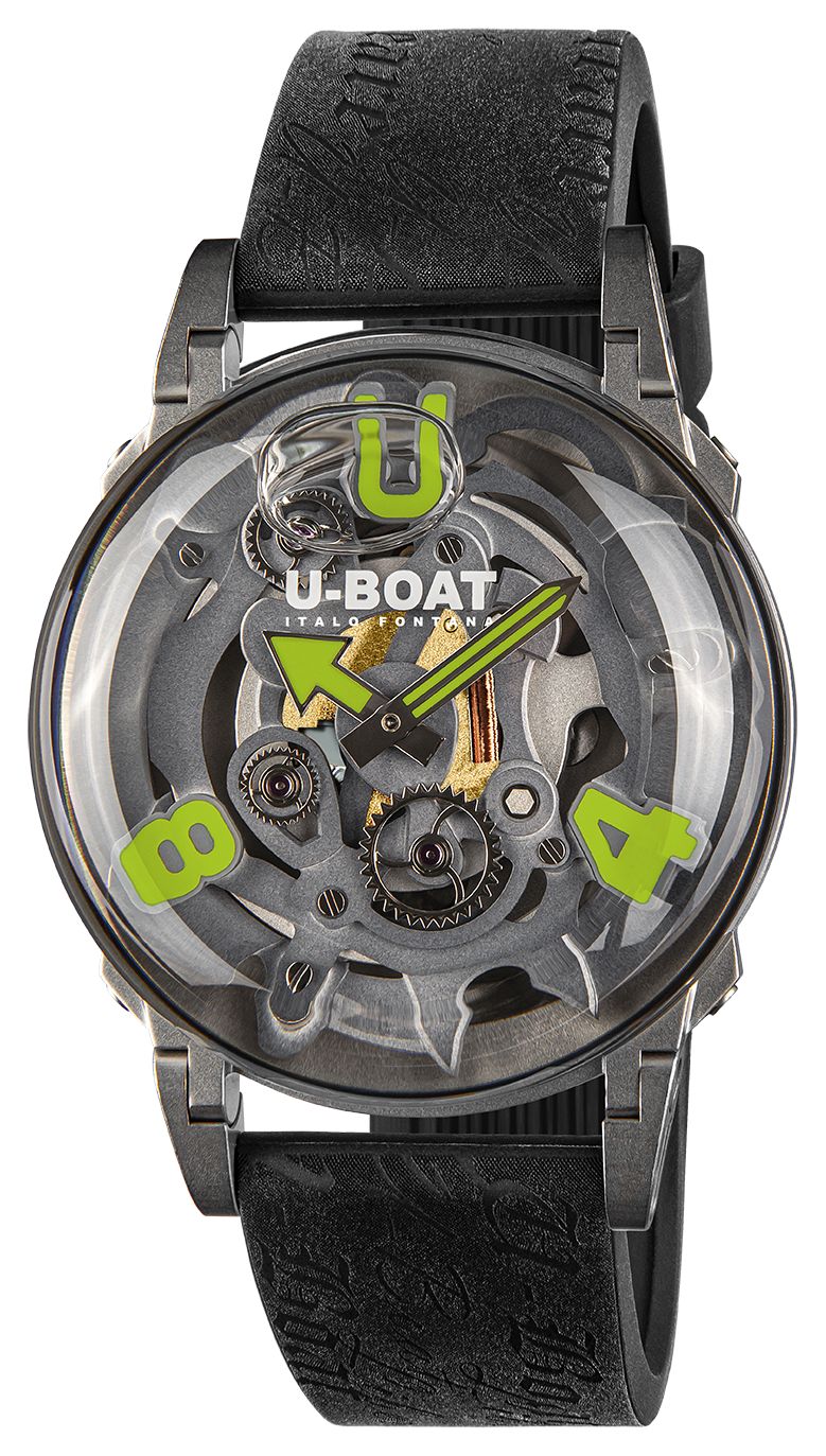 U-Boat 3350 U-65 SS Green (44mm) Grey Skeleton Dial / Black Watch