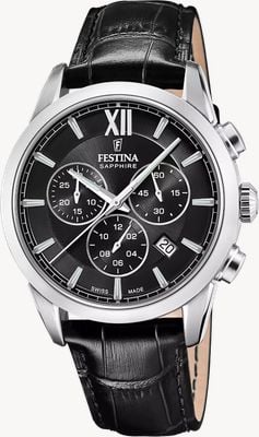 Festina Swiss Made Quartz Chronograph (41mm) Black Dial / Black Leather Strap F20041/4