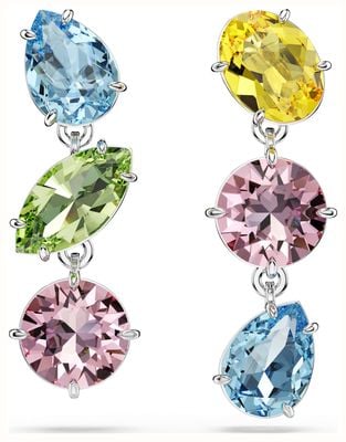 Swarovski Gema Asymmetrical Drop Earrings Multicoloured Crystals Rhodium Plated 5692406