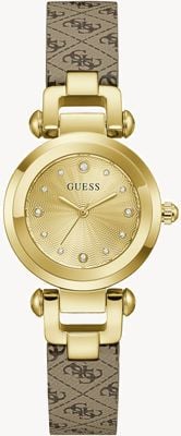 Guess GINGER Three-Hand Quartz (30mm) Gold Dial / Brown Patterned Leather Strap GW1021L2