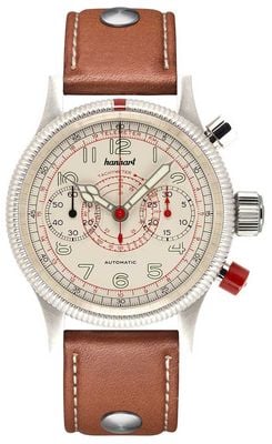 Hanhart PIONEER TachyTele Automatic (40mm) Antique White Dial / Light Brown Leather Rivet Strap - M 712.200-0210
