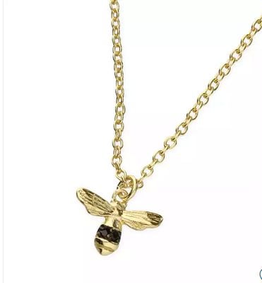 Silver Gold Plated Black Cz Bee Necklace H3215/Y